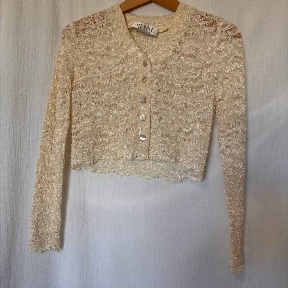 Petite Sophisticate Cream Lace Crop Blouse
